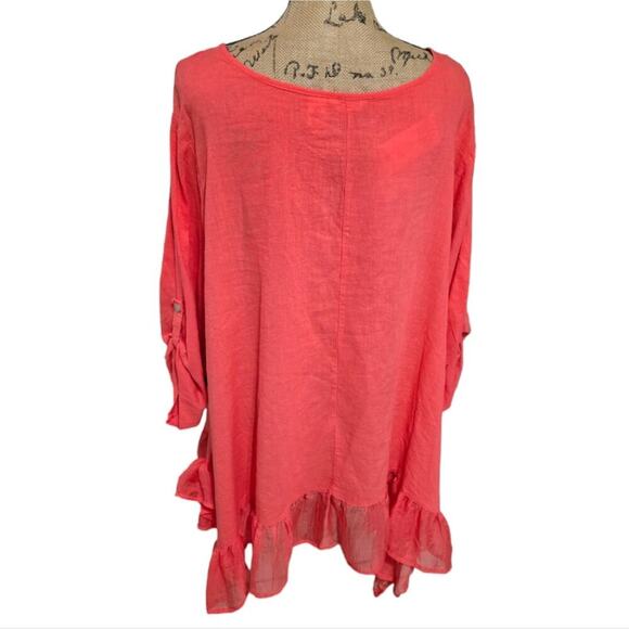 Kaktus Coral Crochet Floral Trim Linen Blend Tunic Plus Size XXL NEW - Picture 2 of 8
